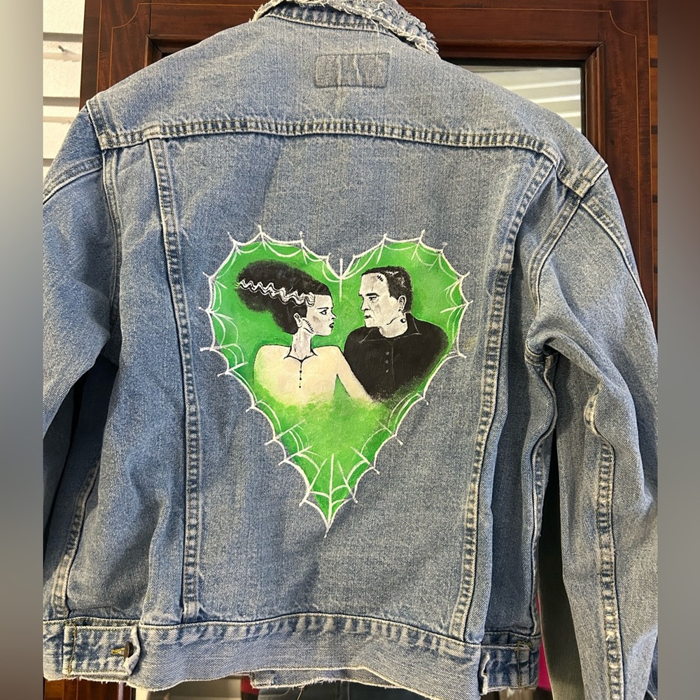 Hand-Painted Denim Jacket with Frankenstein Design